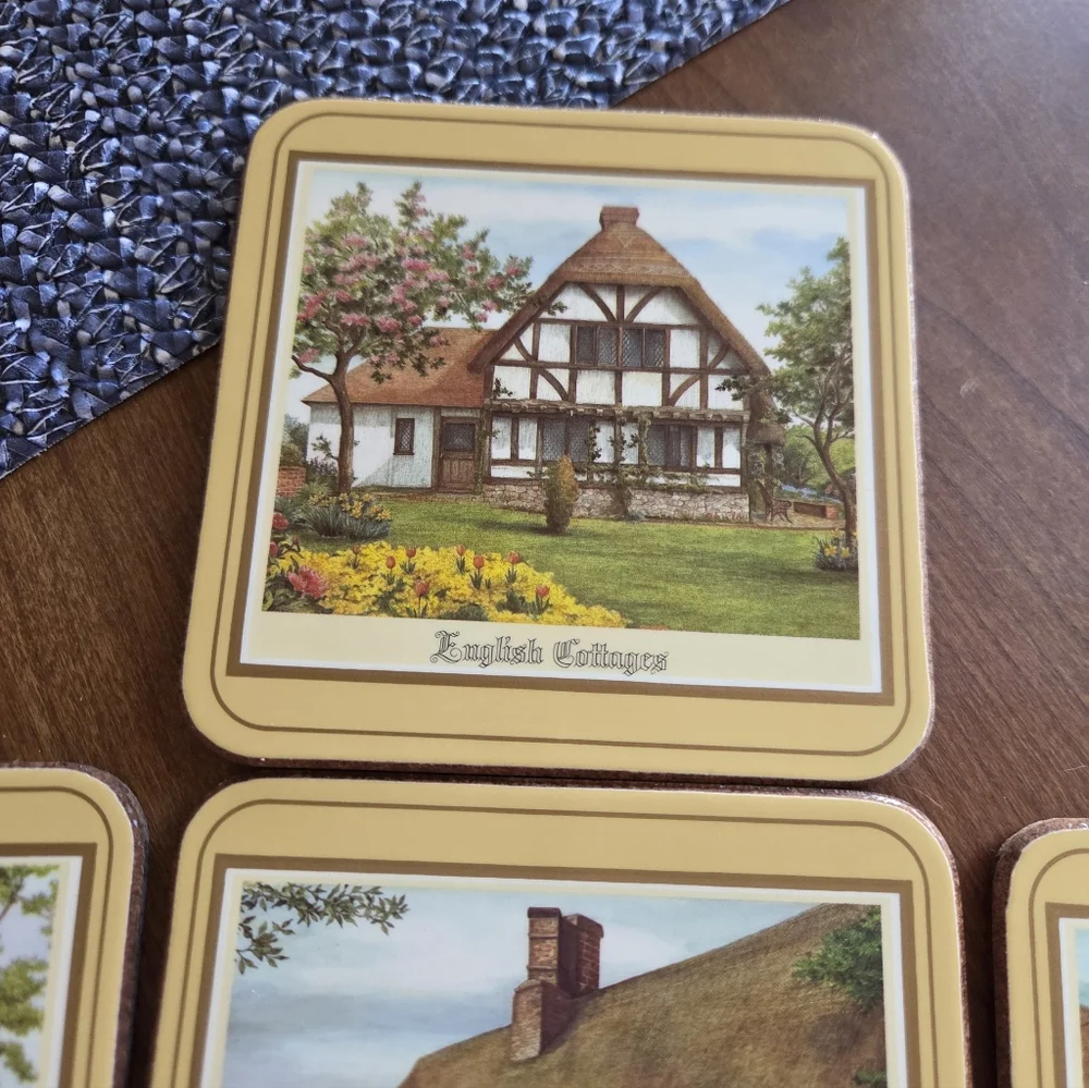 Vtg Pimpernel Cork-backed Coasters (6) English Cottages New Old Stock